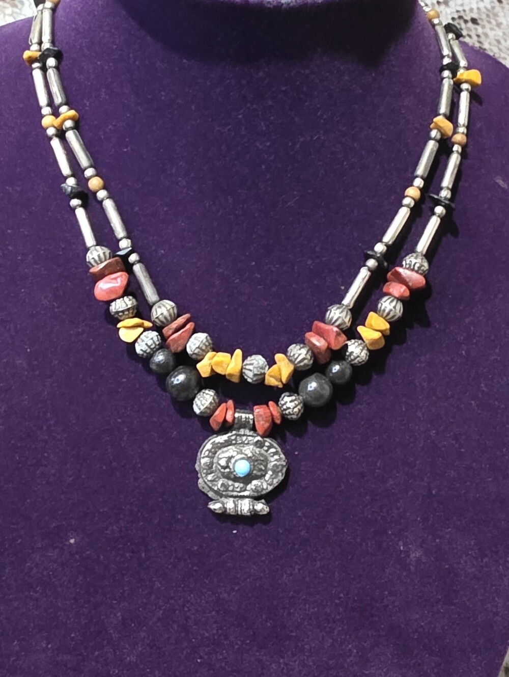 Vintage Tibetan Ghau Style Double Strand Boho Artisan Necklace